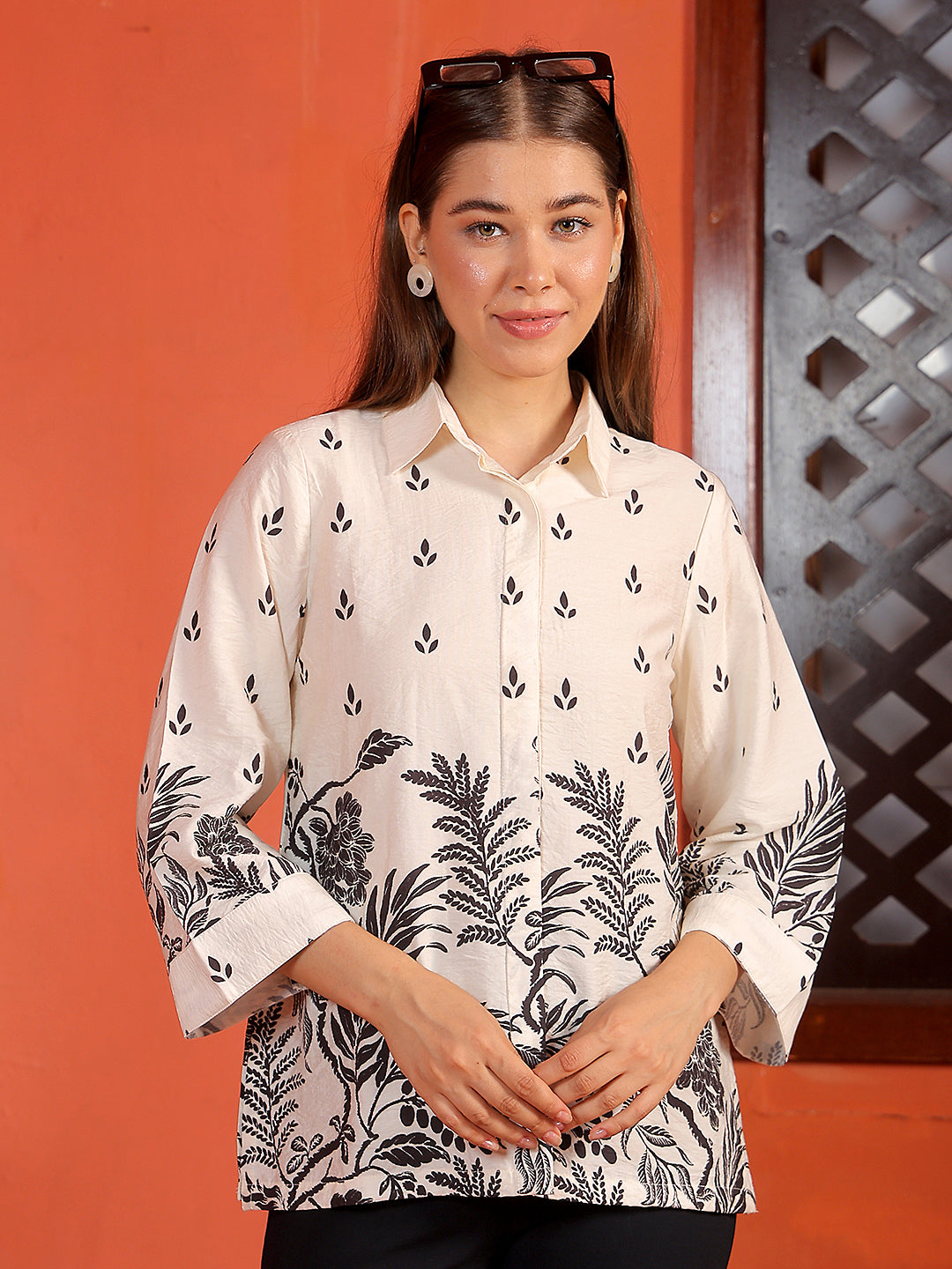 Off White Floral Print Shirt