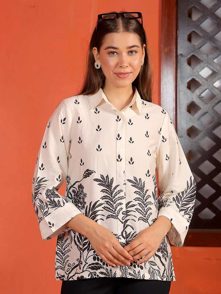 Off White Floral Print Shirt