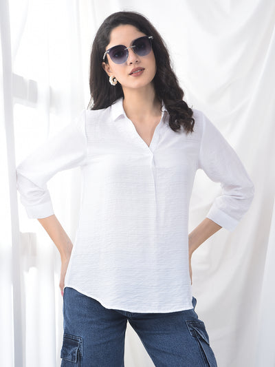 Ivory White Crinkled Textured Relaxed Fit Top