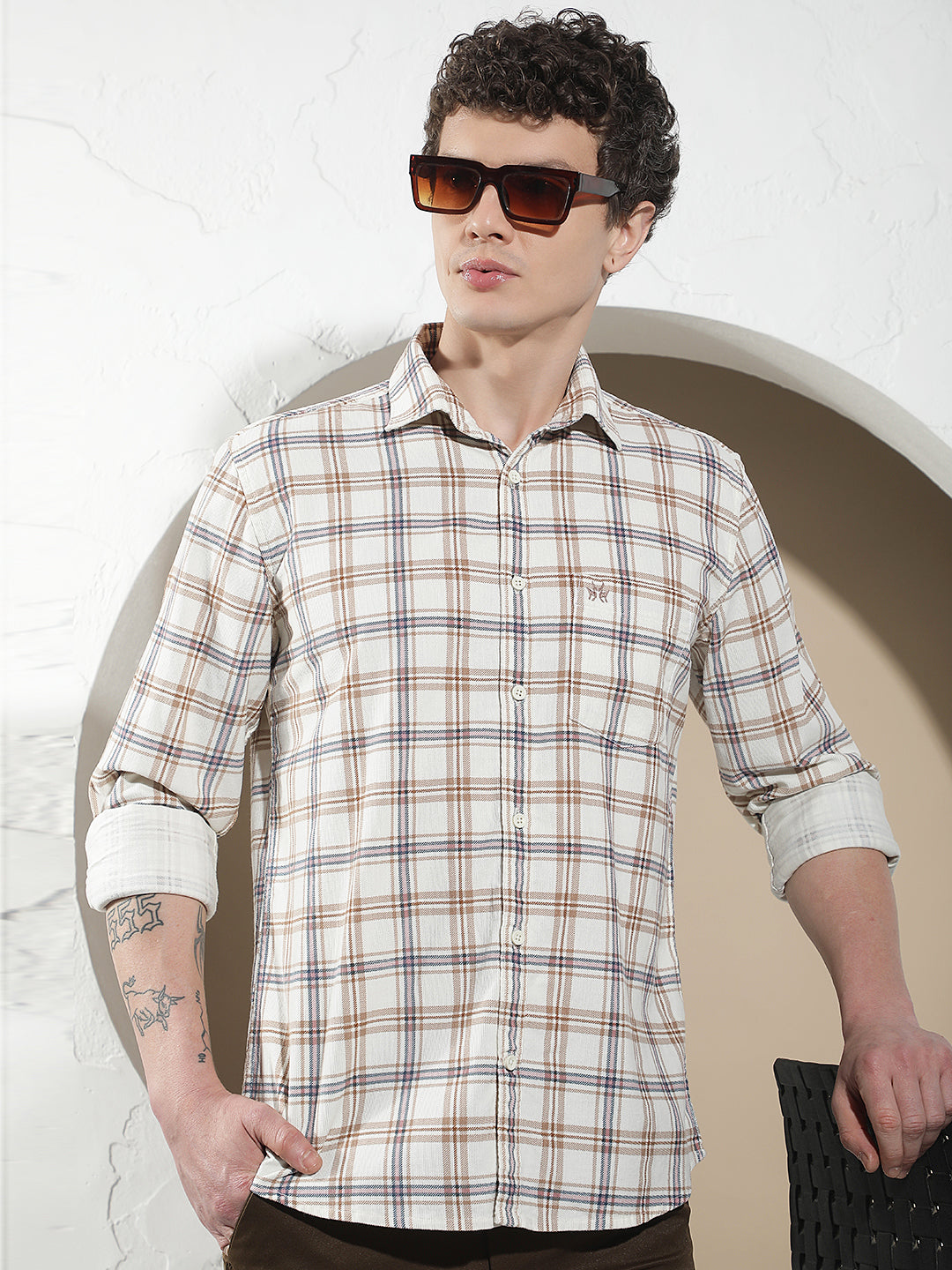 Multi-Color Checked 100% Cotton Corduroy Shirt