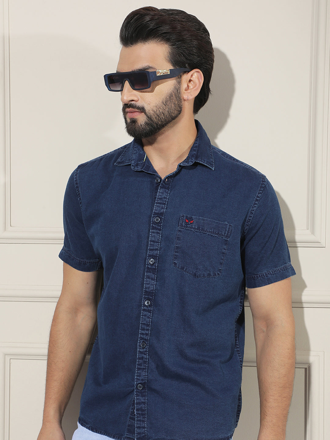 Navy Blue 100% Cotton Denim Shirt
