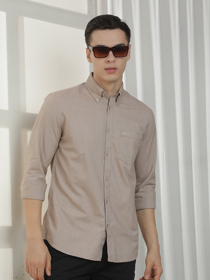 Khaki Button-Down Collar 100% cotton Shirt