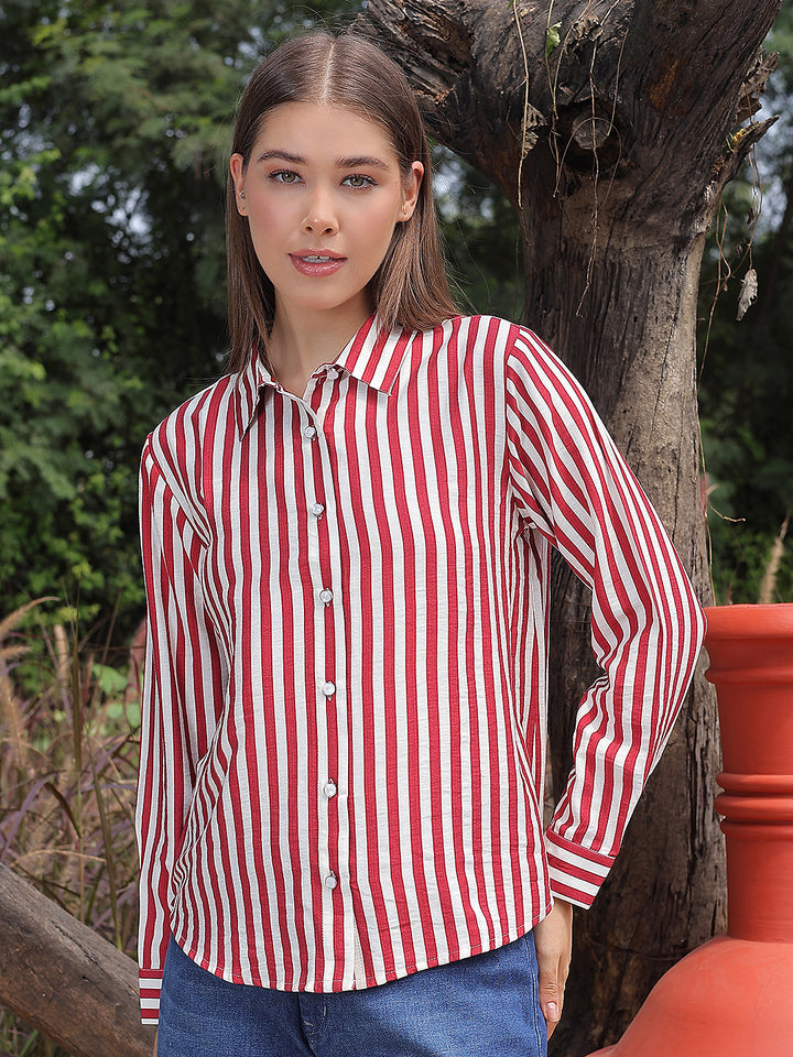 Chic Ruby Red Striped Shirt