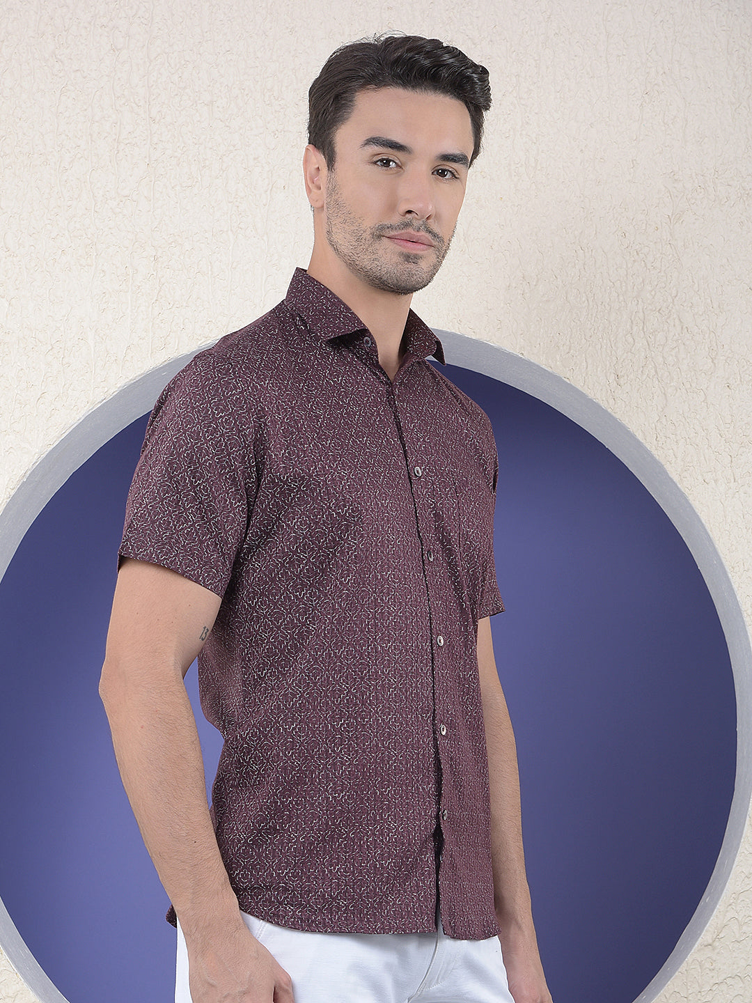 Wine Floral Print Shirt