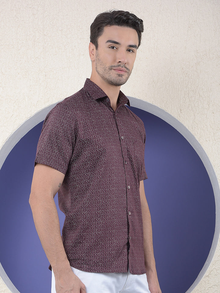 Wine Floral Print Shirt
