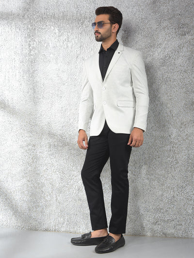 Off White Printed Notched Lapel Single-Breasted Blazer
