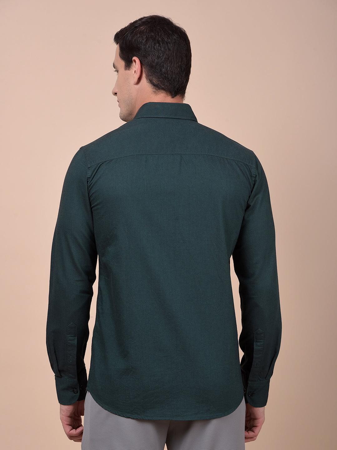 Green Button-Down Collar 100% Cotton Shirt