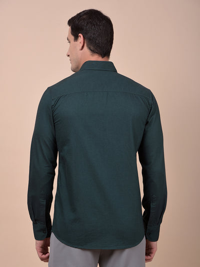 Green Button-Down Collar 100% Cotton Shirt