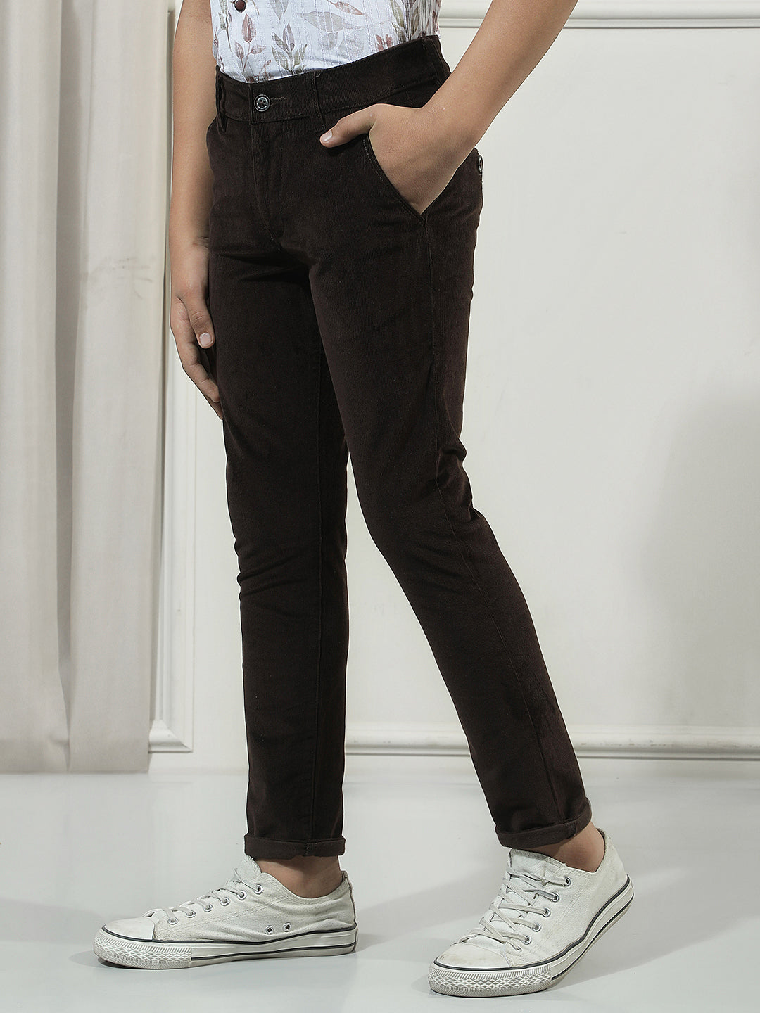 Brown Cotton Stretchable Corduroy Trousers