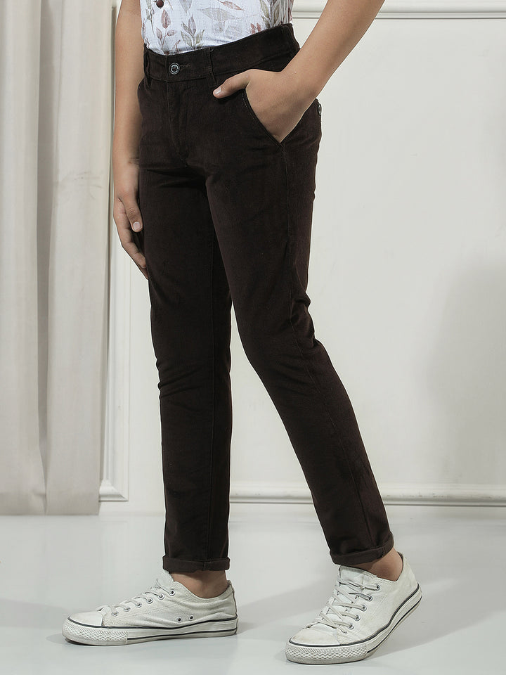 Brown Cotton Stretchable Corduroy Trousers