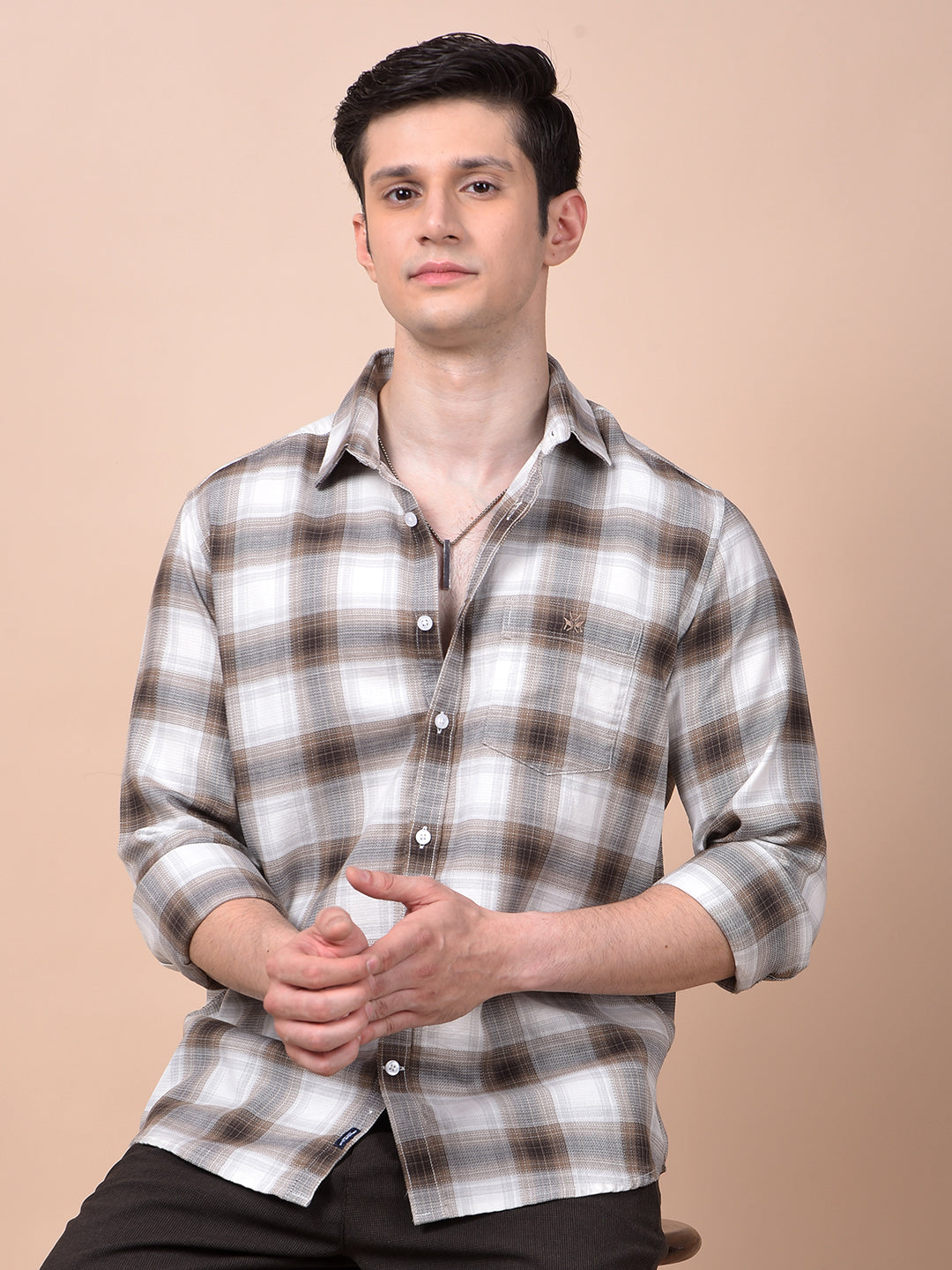 Brown Checked 100% Cotton Shirt