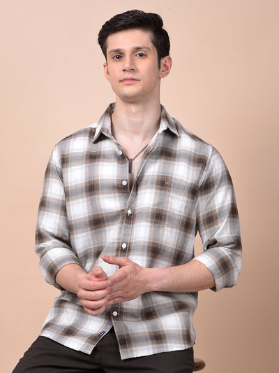 Brown Checked 100% Cotton Shirt