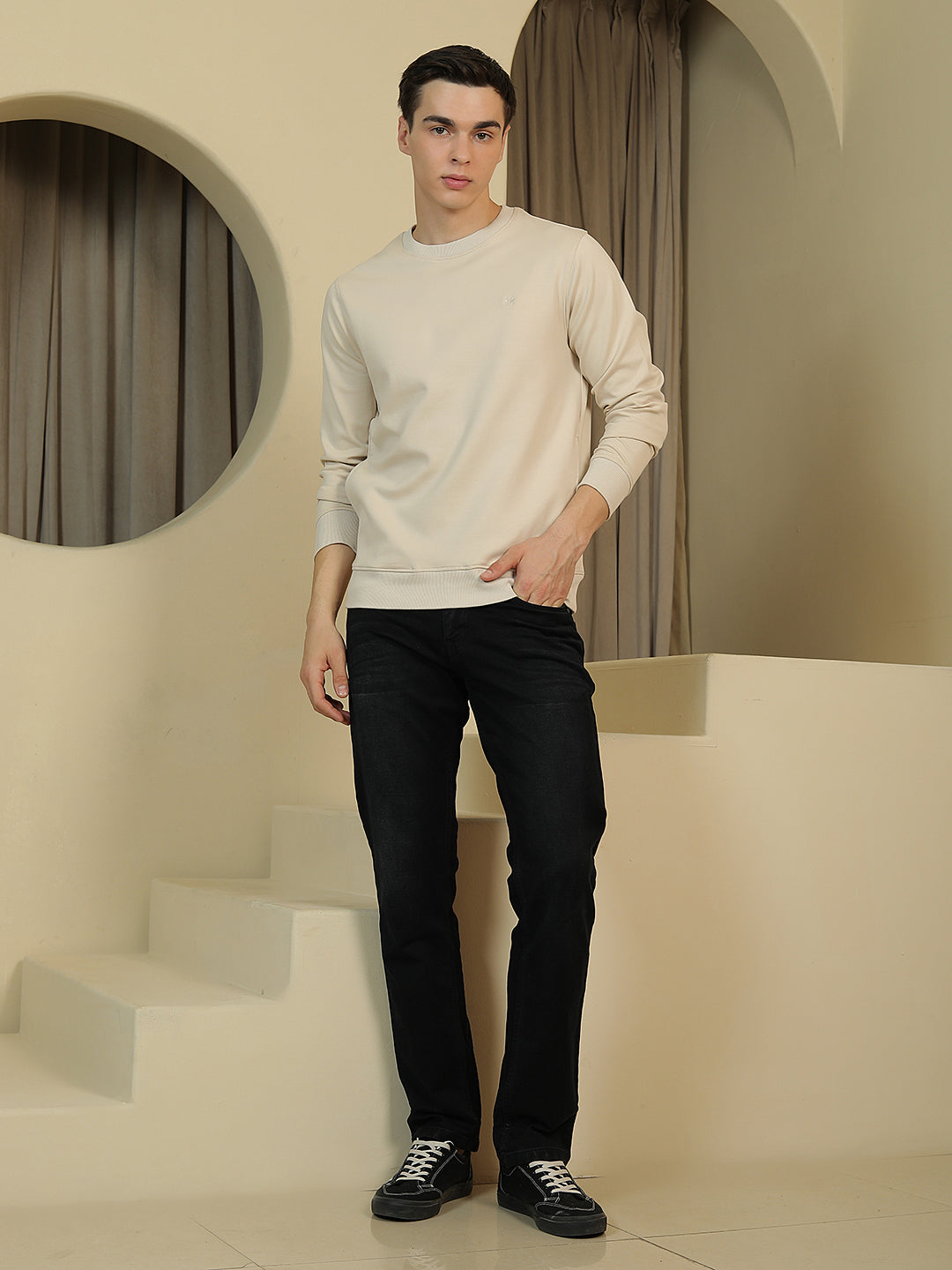 Beige Round Neck Sweatshirt