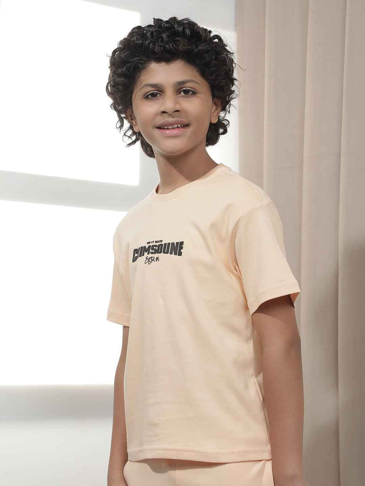 Peach Graphic Print 100% Cotton T-Shirt