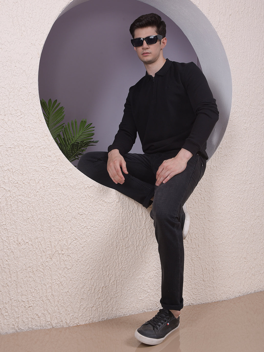 Black Polo-Neck Long-Sleeves T-Shirt