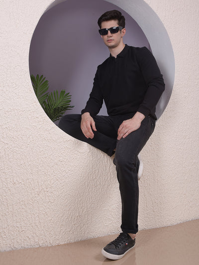 Black Polo-Neck Long-Sleeves T-Shirt