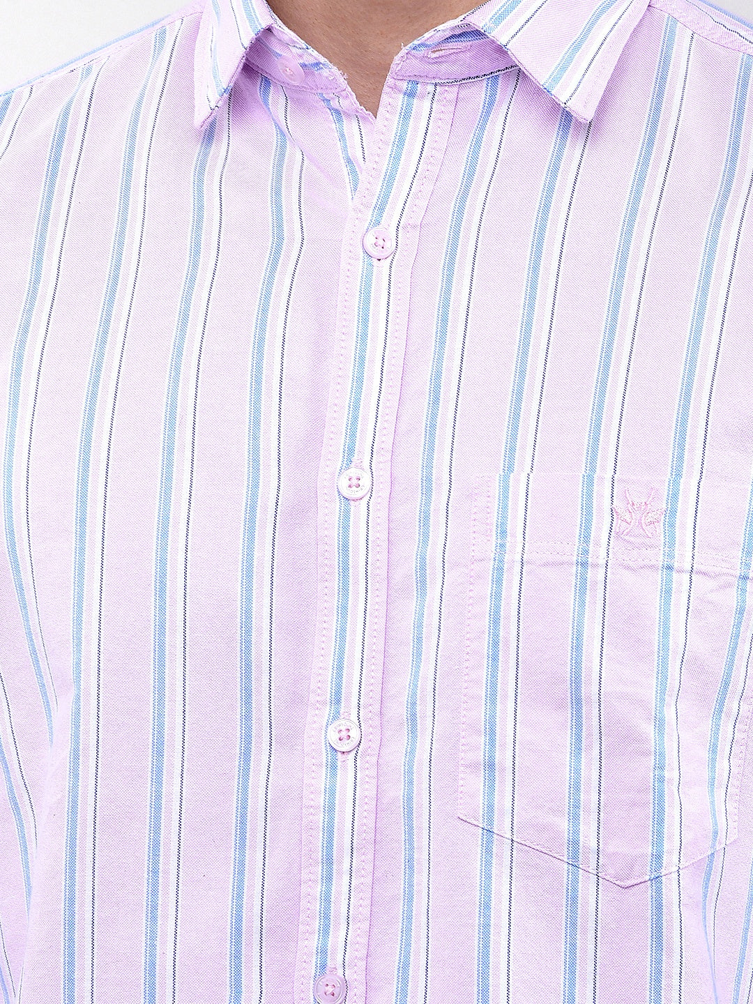 Pink Vertical Stripes 100% Cotton Shirt-Men Shirts-Crimsoune Club