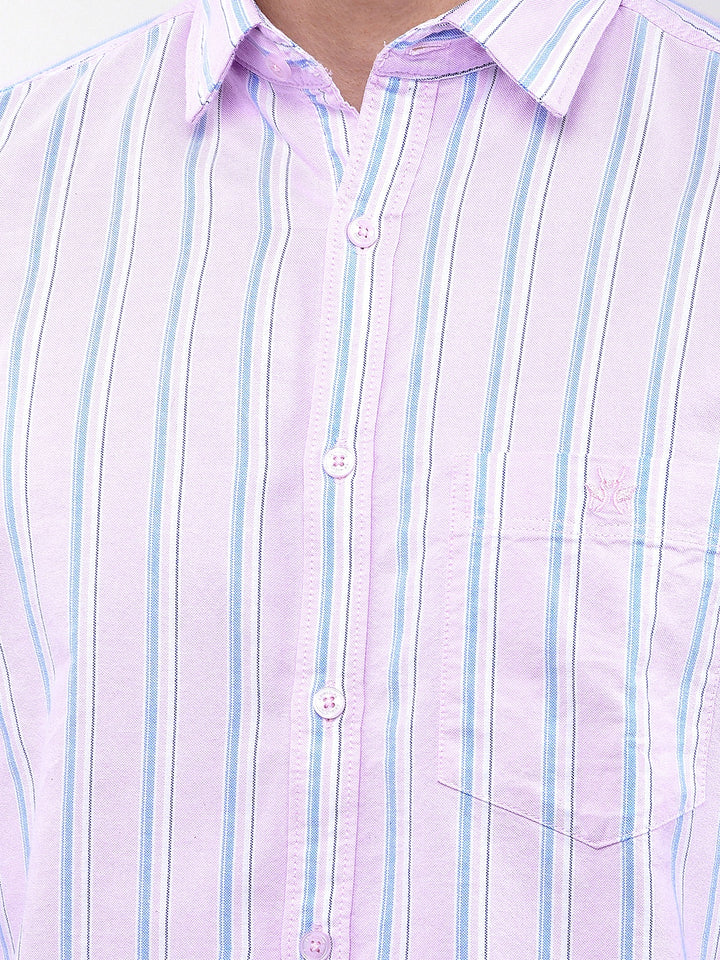 Pink Vertical Stripes 100% Cotton Shirt-Men Shirts-Crimsoune Club