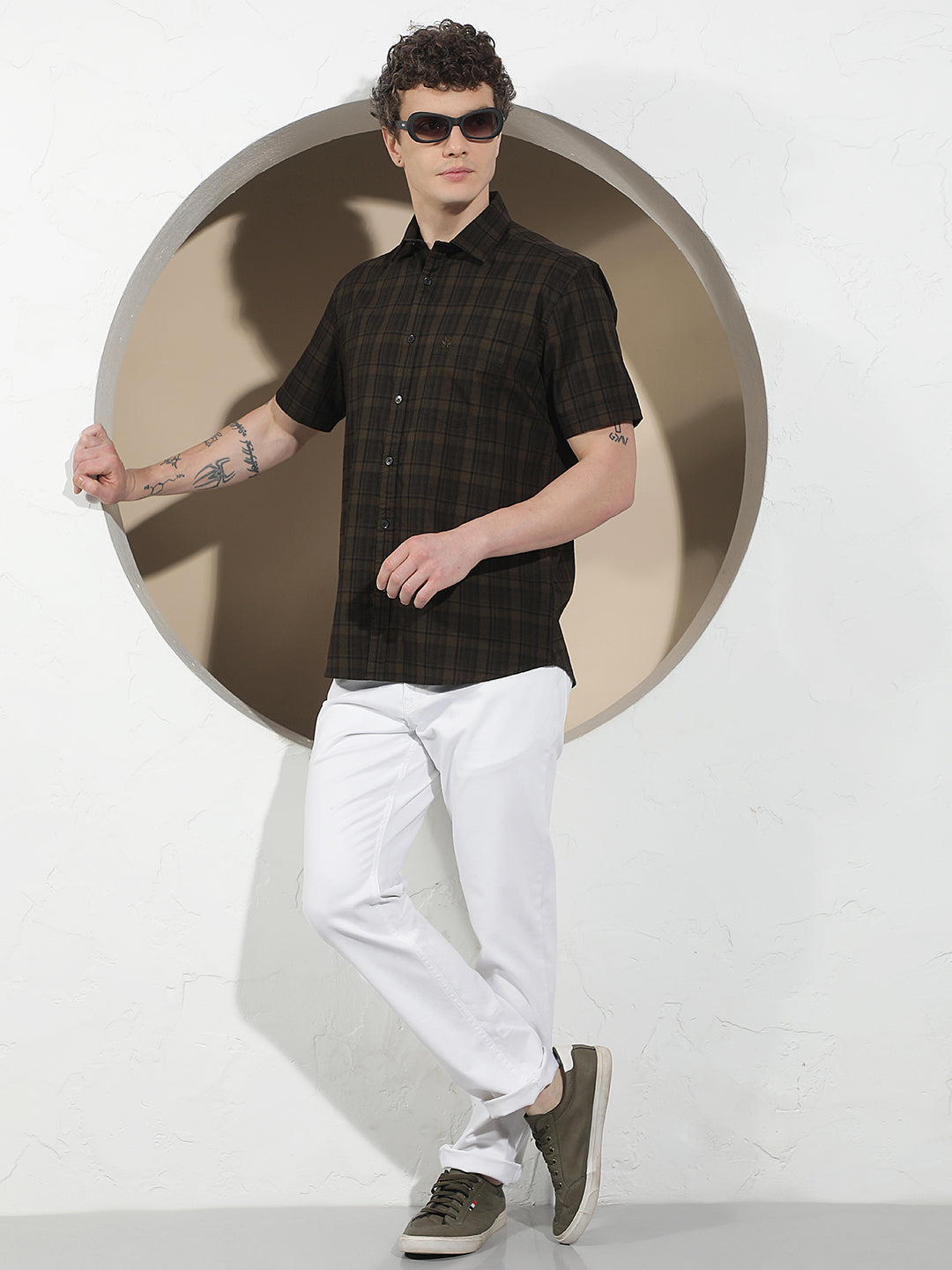 Brown Checked 100% Cotton Shirt