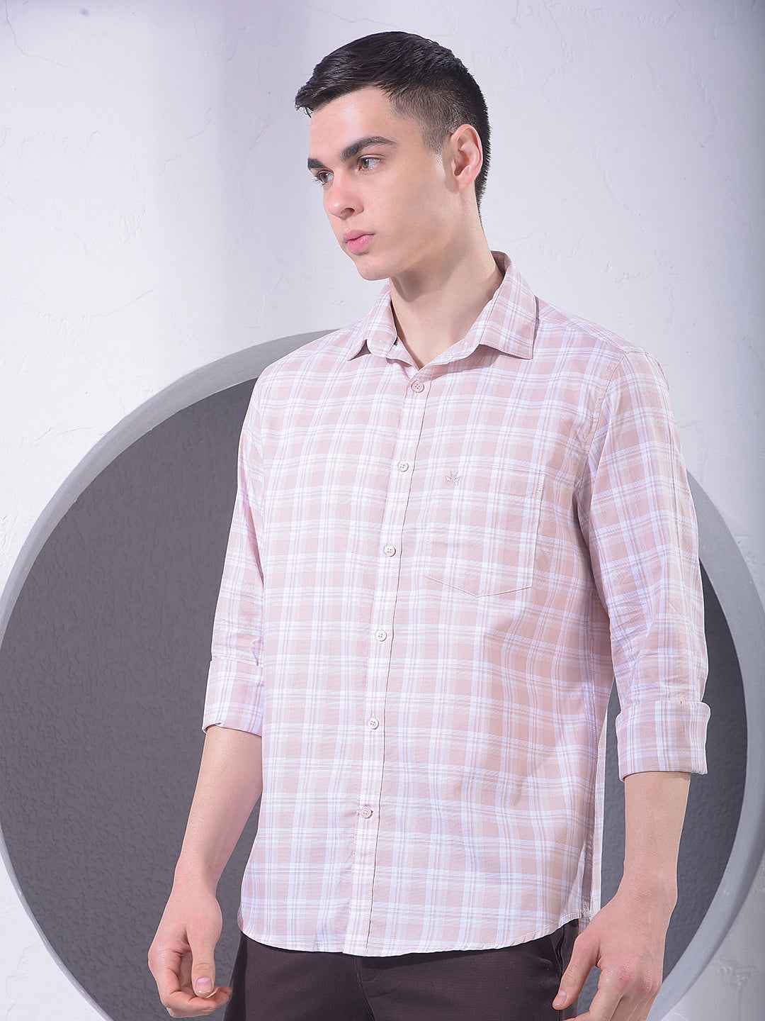 Peach Checked 100% Cotton Shirt