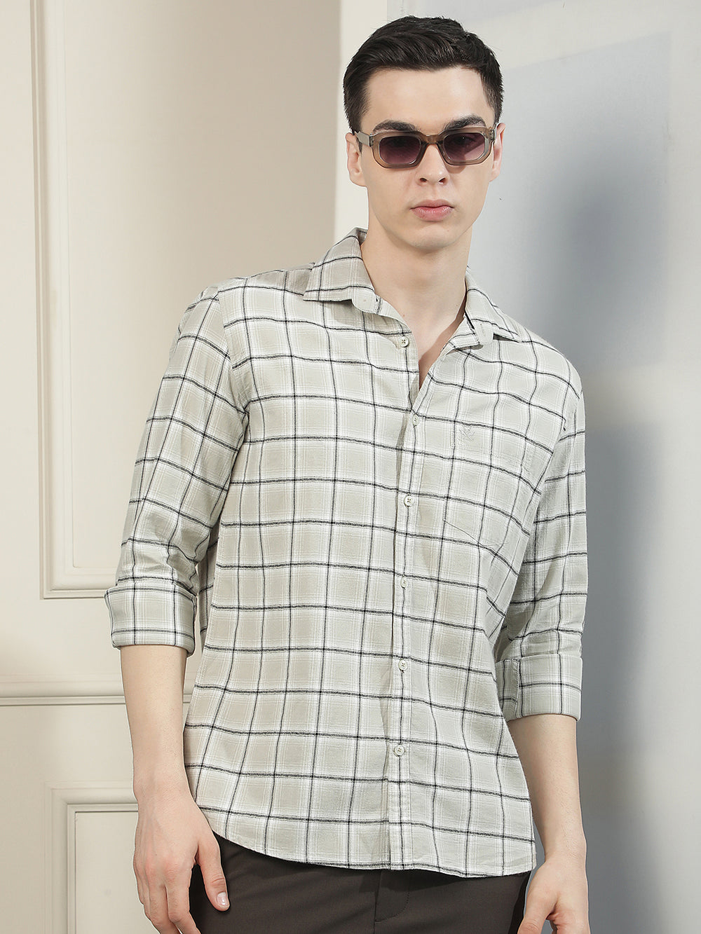 Grey Checked 100% Cotton Shirt