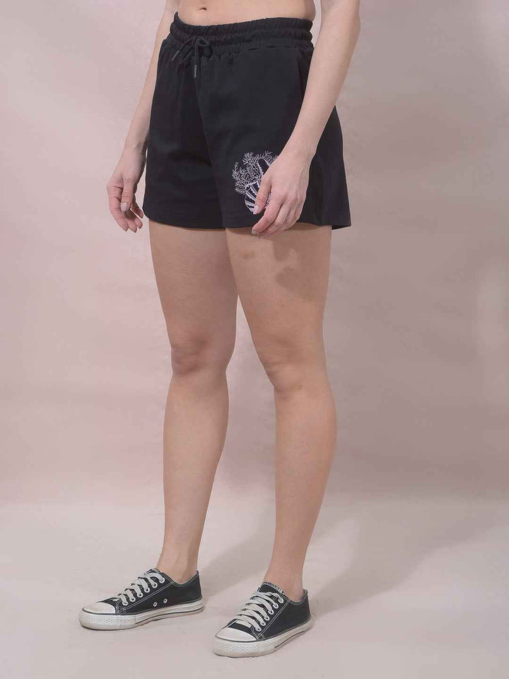 Black Embellished Mid-Thigh Length Shorts
