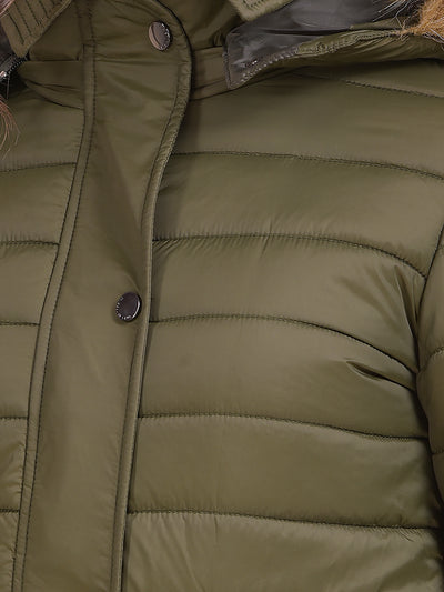 Olive Hooded Neck Puffer Jacket