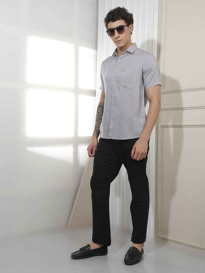Black Textured Cotton Trousers