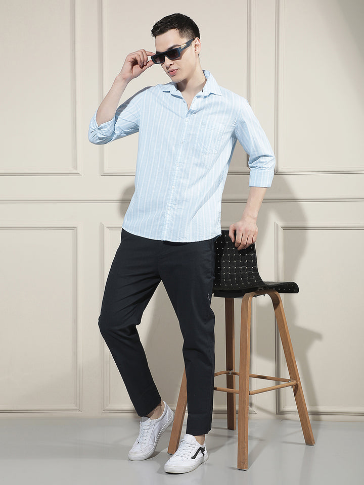 Blue Vertical Stripes 100% Cotton Shirt