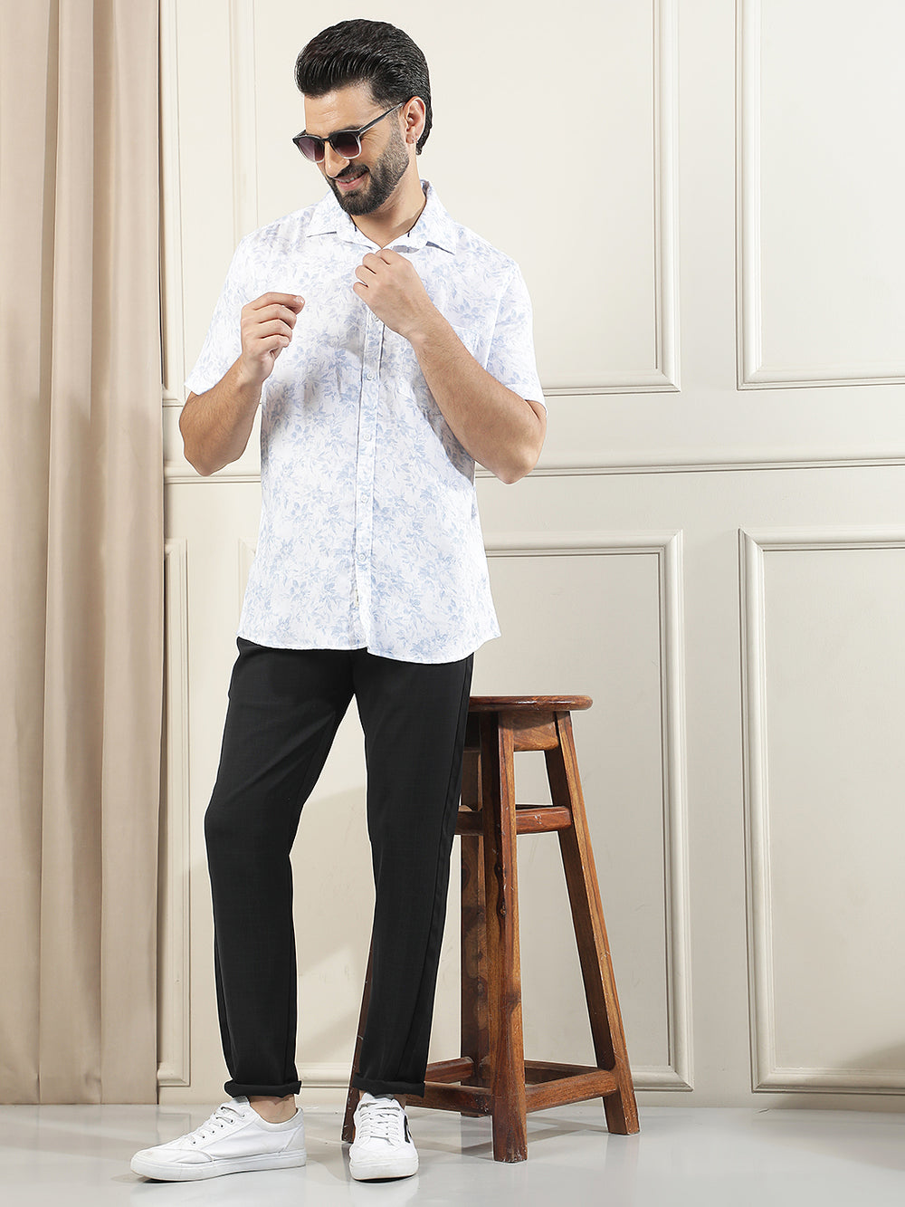 Navy Blue Checked Trousers
