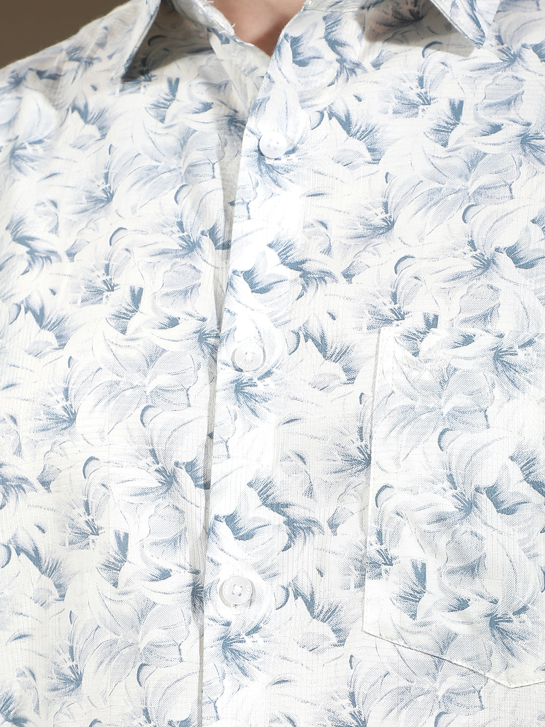 Blue Floral Print 100% Cotton Shirt