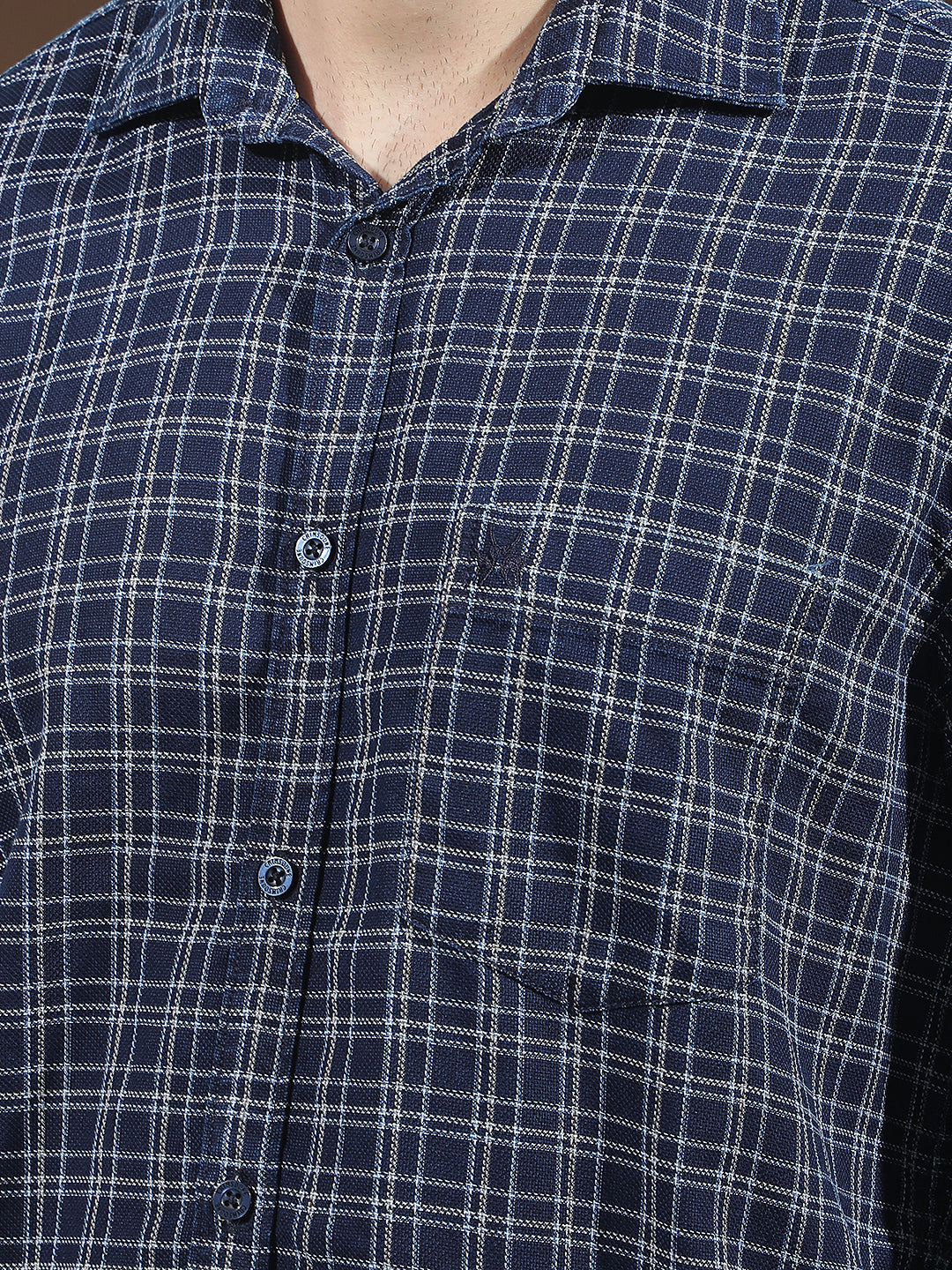 Navy Blue 100% Cotton Checked Shirt