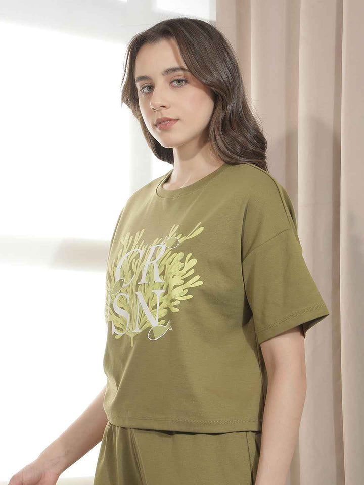 Olive Graphic Printed Oversize T-Shirt