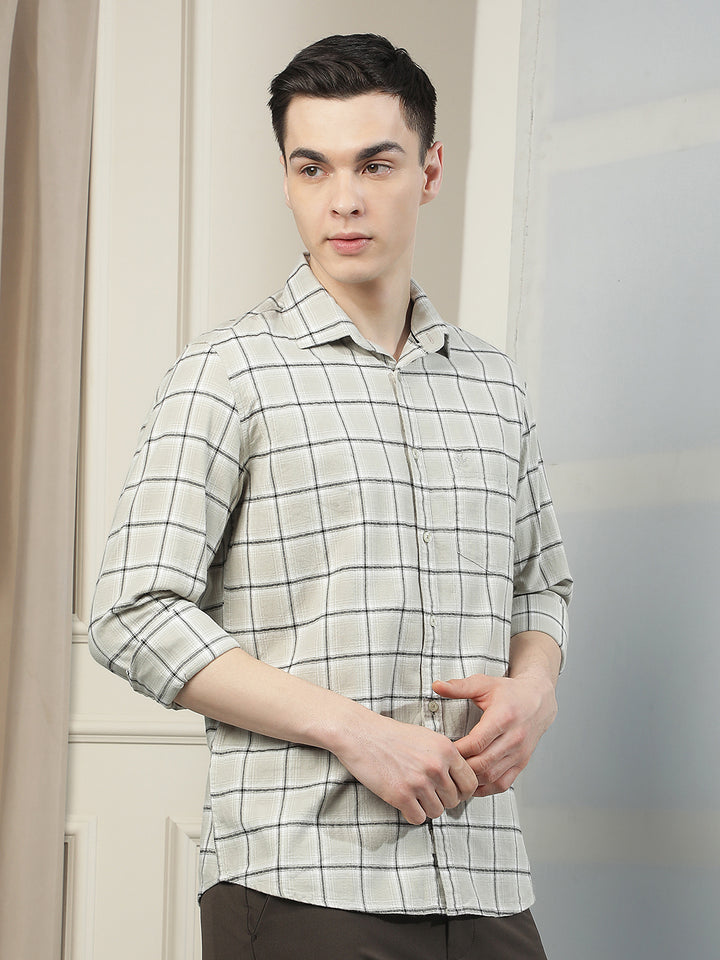 Grey Checked 100% Cotton Shirt