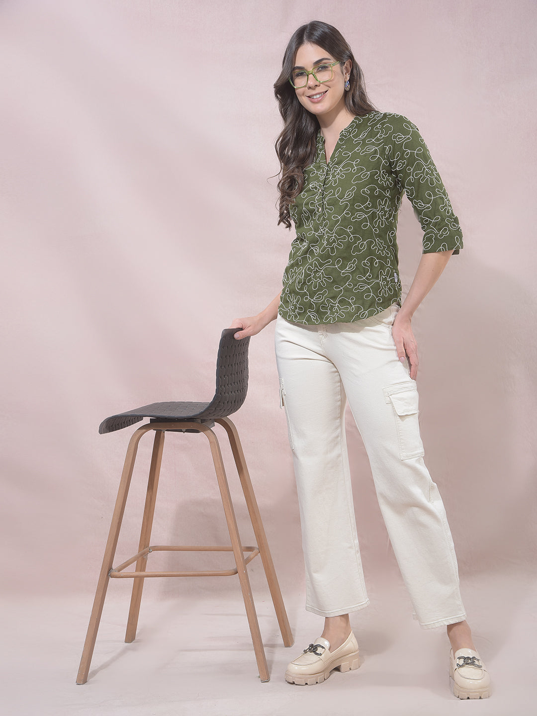 Beige Wide Leg Cargo Jeans