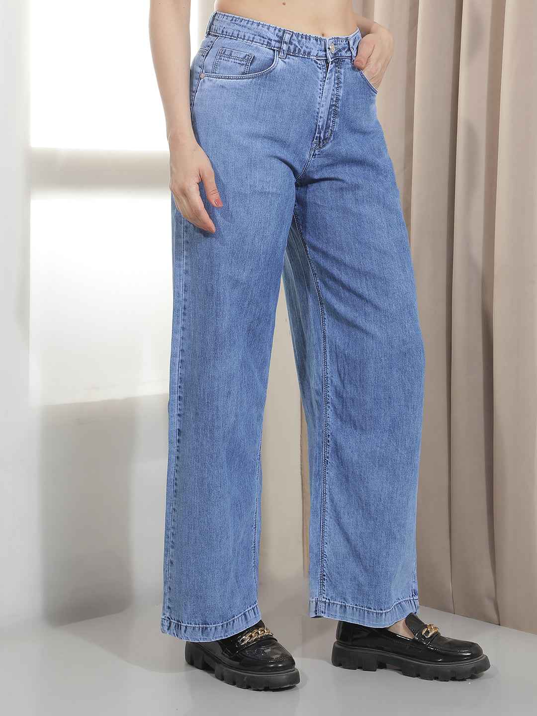 Blue 100% Cotton Loose Jeans