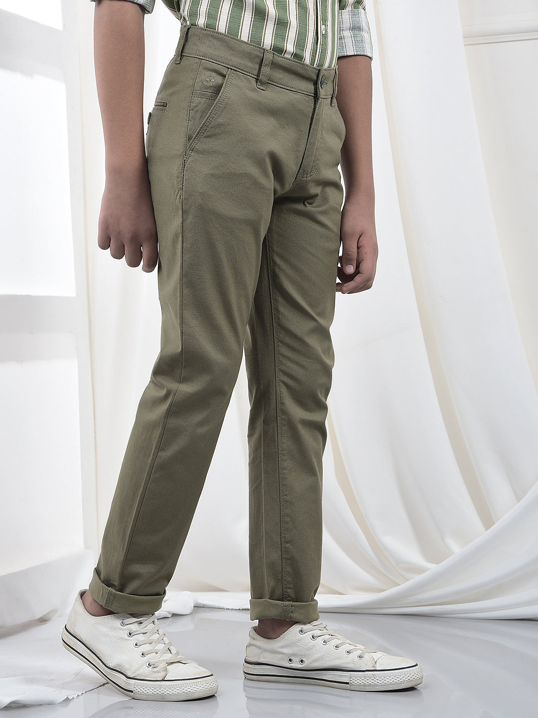 Olive Vertical Stripes Trousers