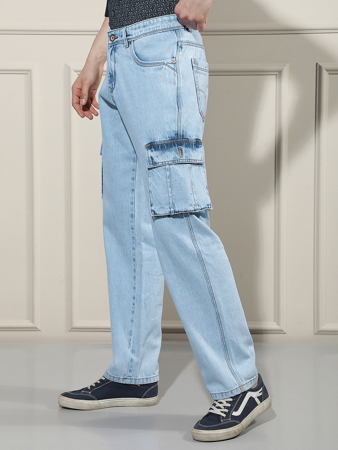 Sky Blue 100% Cotton Cargo Jeans
