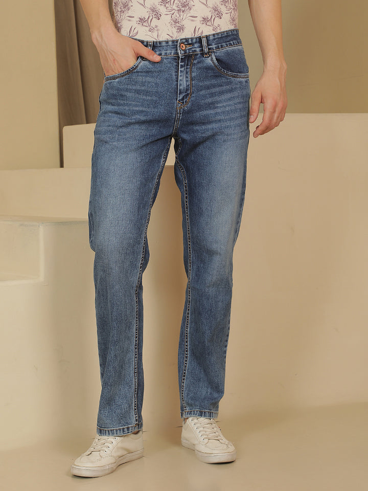 Structured Coastal Blue Straight Jeans