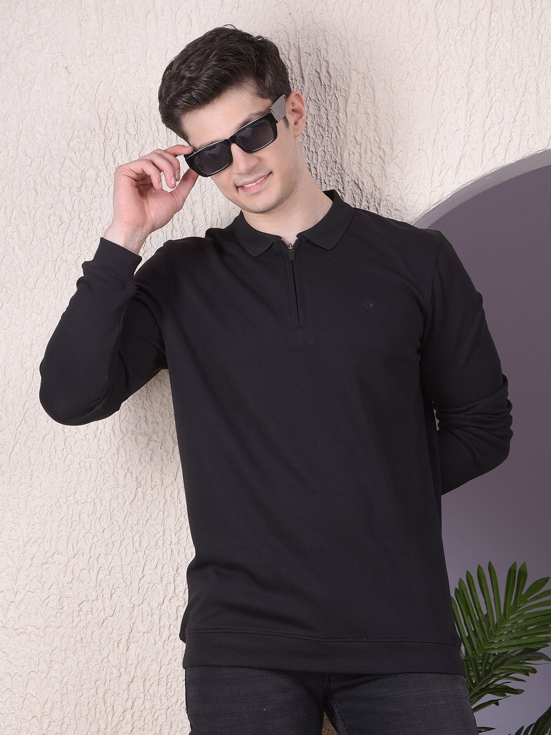 Black Polo-Neck Long-Sleeves T-Shirt