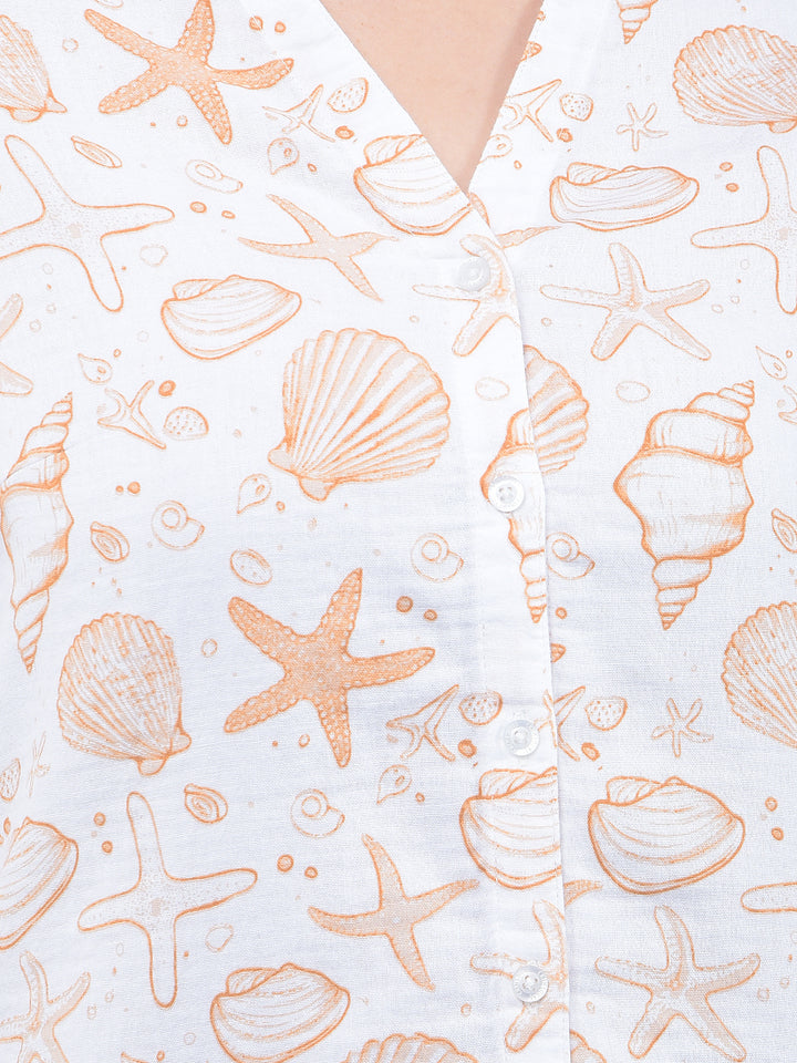 Peach Printed 100% Cotton Shirt