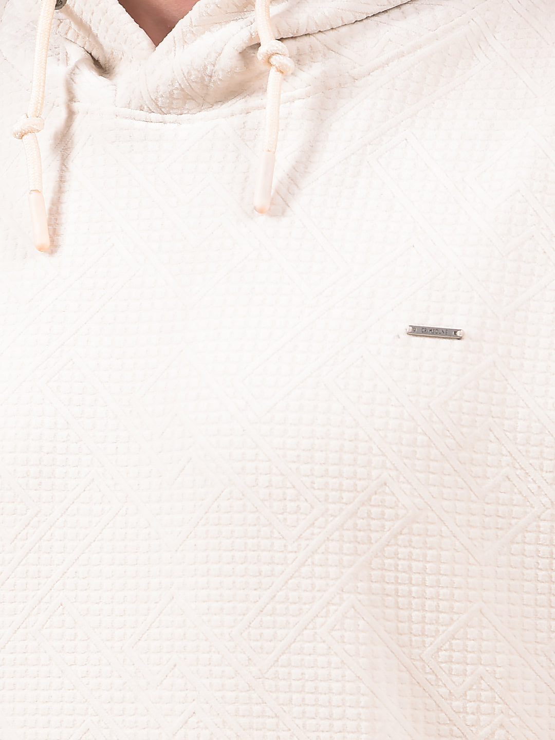 Off White Jacquard Hooded Neck Sweatshirt