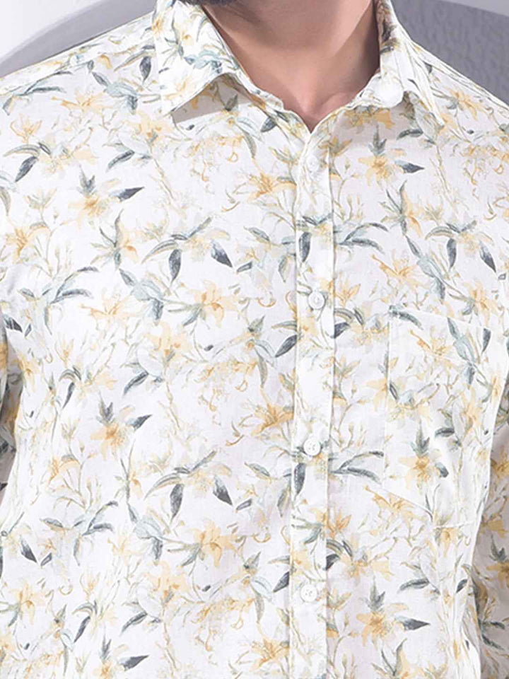 Green Floral Print Linen Shirt