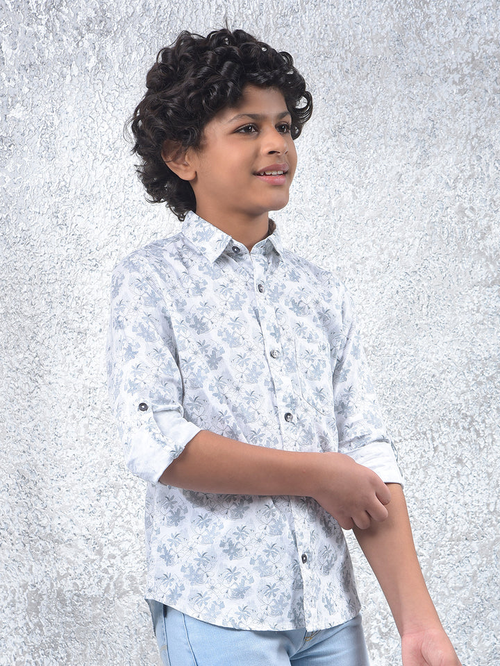 Grey Floral Print 100% Cotton Shirt-Boys Shirts-Crimsoune Club