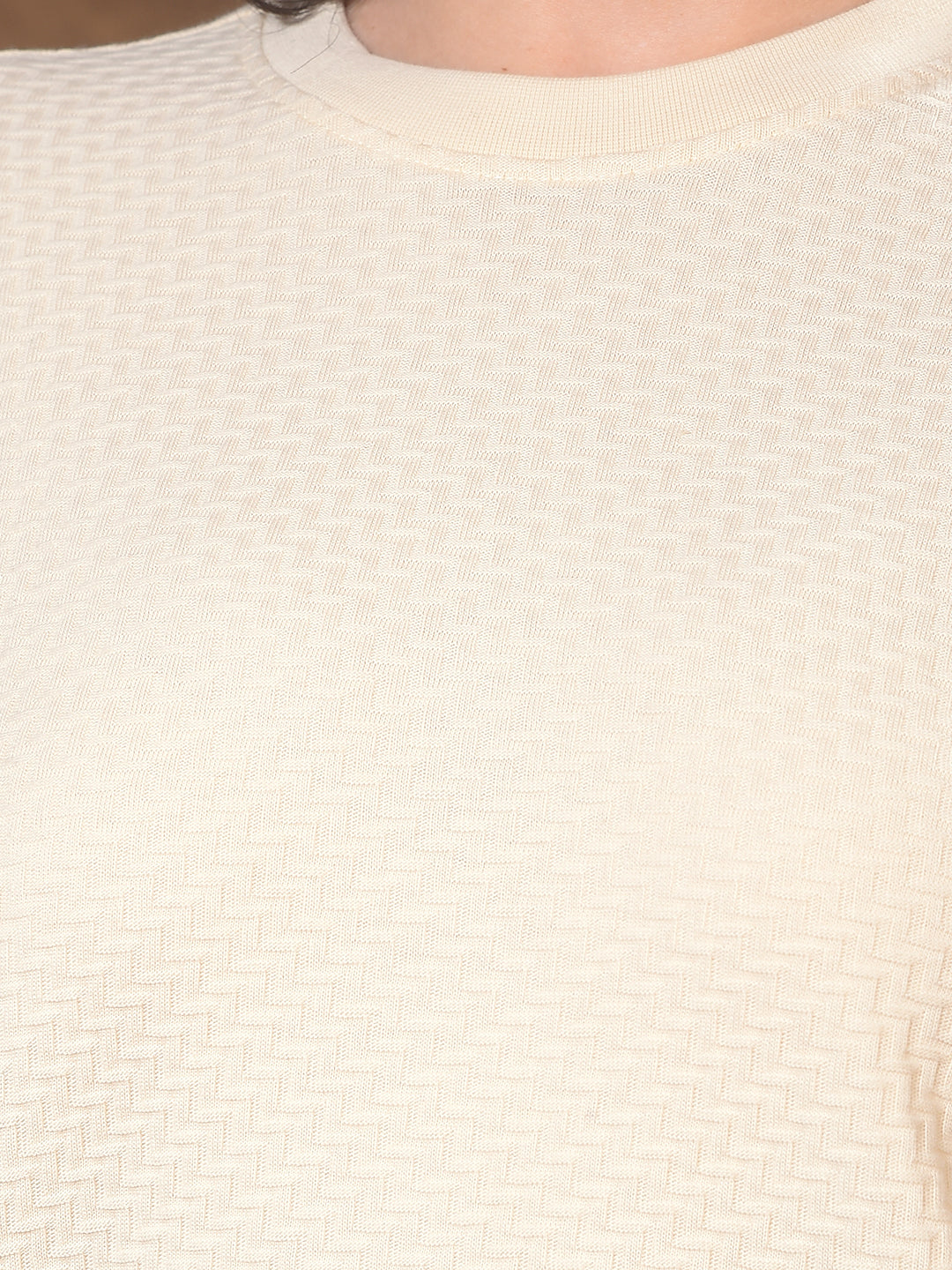 Luxe Warm Sand Beige Jacquard T-Shirt