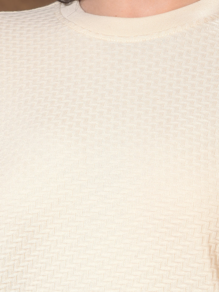 Luxe Warm Sand Beige Jacquard T-Shirt