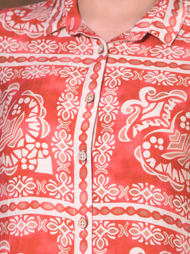 Red Geometric Print Longline Shirt
