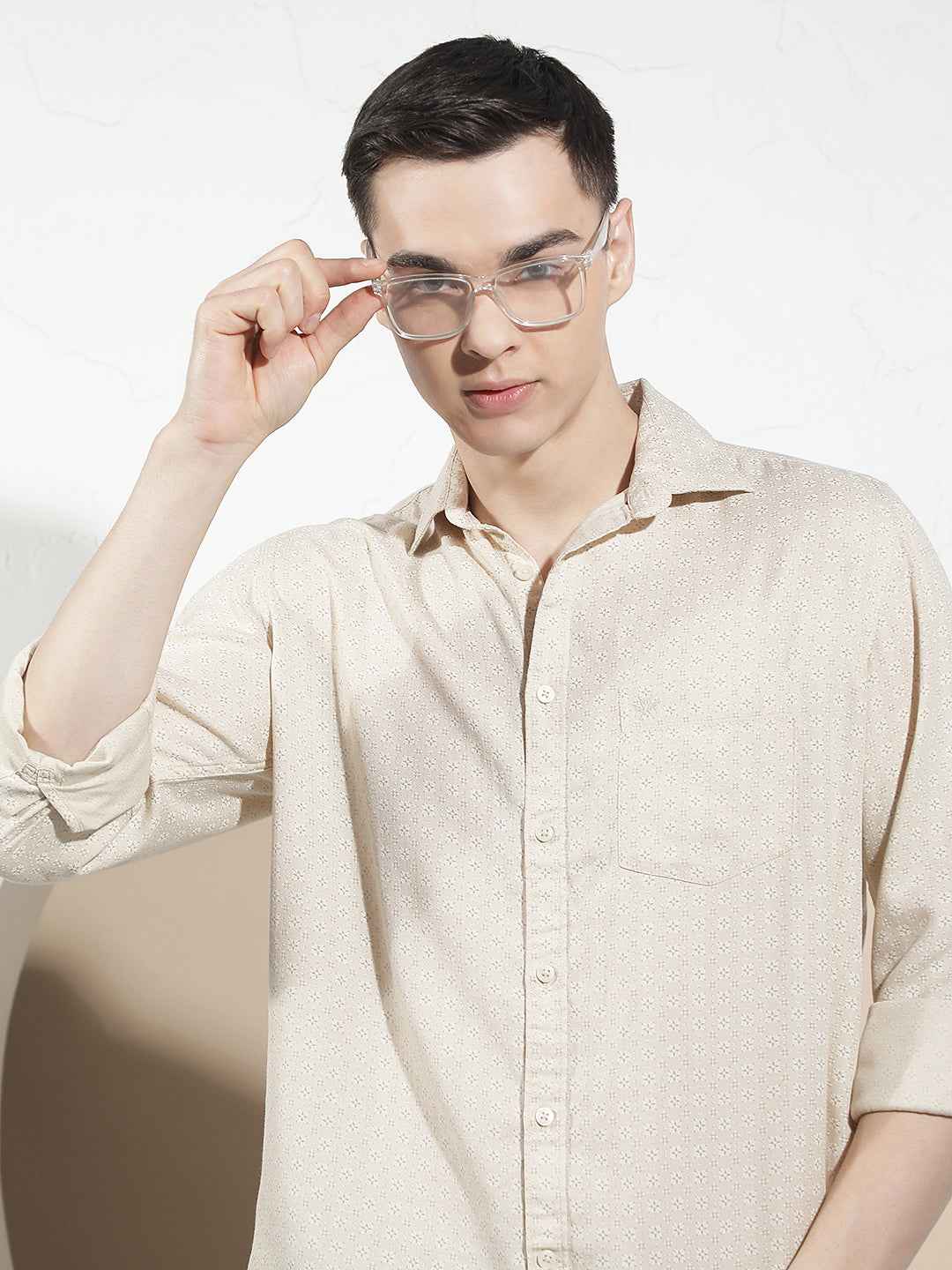 Beige Floral Print Shirt