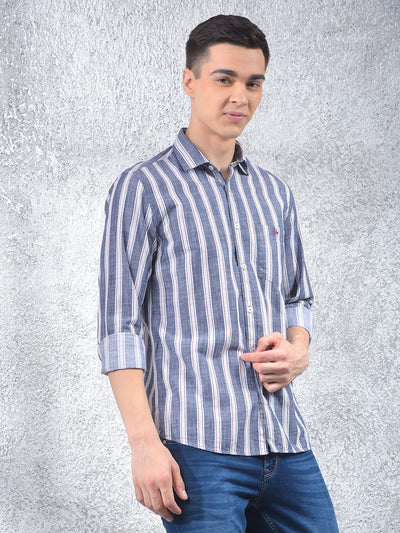 Blue Vertical Stripes 100% Cotton Shirt-Men Shirts-Crimsoune Club