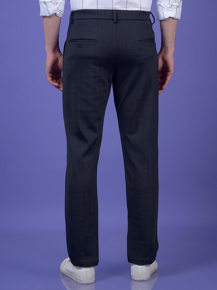 Urban Straight Navy Blue Checked Trousers